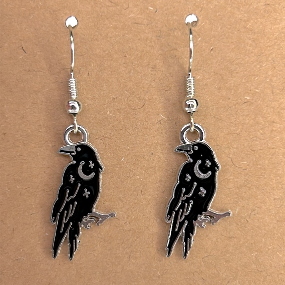 Black Crow Dangle Charm Earrings Fashion Jewelry